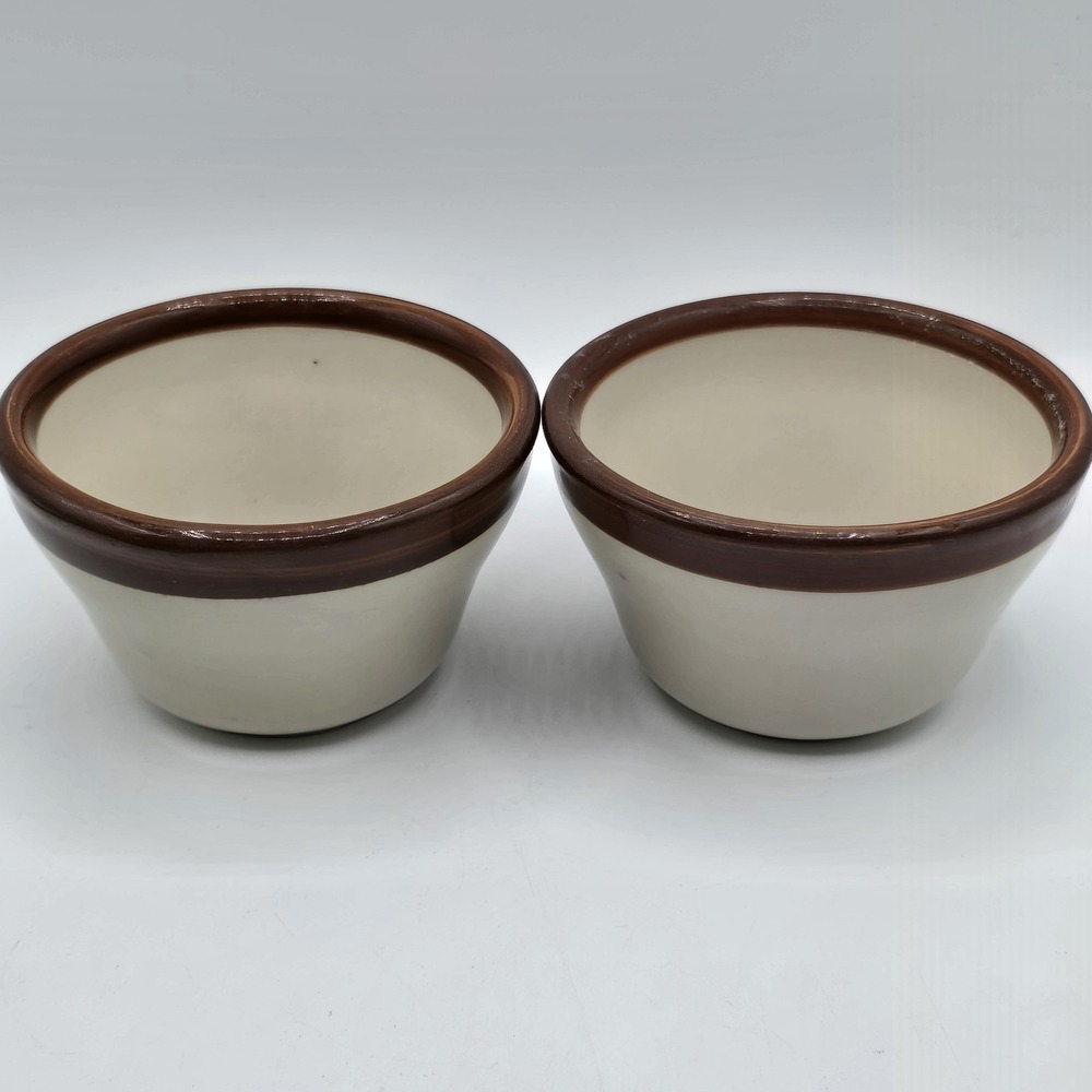 2 Rego Dessert‎ Fruit Bowl 2.5" Tall Vtg Restaurant Ware C656-25 Beige Brown Rim